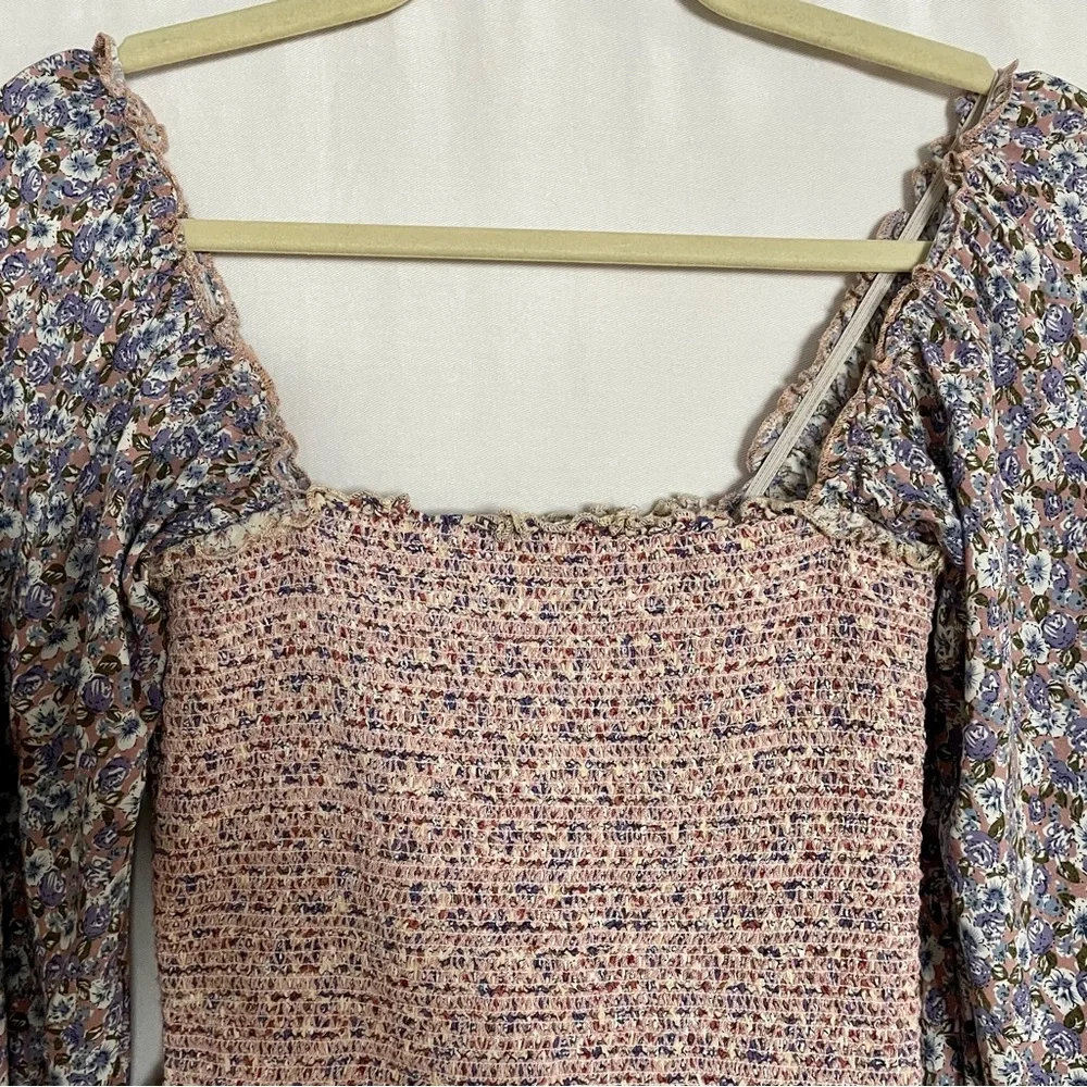 Storia Boho Smocked Chest Mixed Floral Print Tiered Peasant Mini Dress_13
